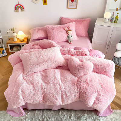 Keine Anpassung erforderlich Morden Luxus Jade Pink Shaggy Warm Mink Samt Bettwäsche Set