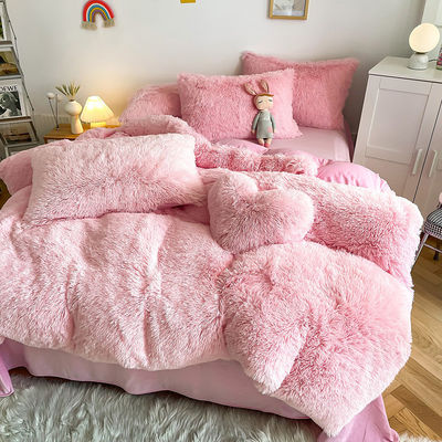 Keine Anpassung erforderlich Morden Luxus Jade Pink Shaggy Warm Mink Samt Bettwäsche Set