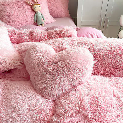 Keine Anpassung erforderlich Morden Luxus Jade Pink Shaggy Warm Mink Samt Bettwäsche Set