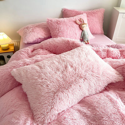 Keine Anpassung erforderlich Morden Luxus Jade Pink Shaggy Warm Mink Samt Bettwäsche Set
