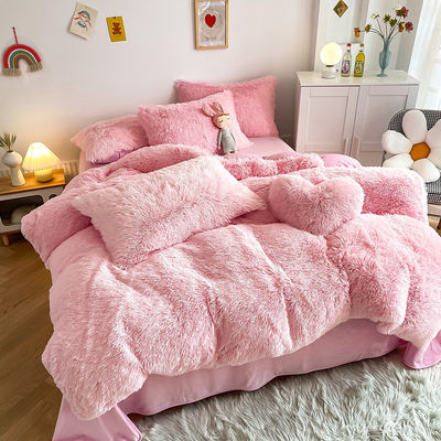 Keine Anpassung erforderlich Morden Luxus Jade Pink Shaggy Warm Mink Samt Bettwäsche Set