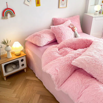 Keine Anpassung erforderlich Morden Luxus Jade Pink Shaggy Warm Mink Samt Bettwäsche Set
