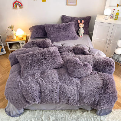 Prinzessin Stil Grau Lila Schäbig Warm Mink Samt Kristall Decke Cover Set für den Winter