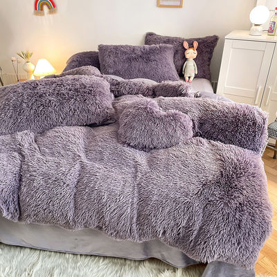 Prinzessin Stil Grau Lila Schäbig Warm Mink Samt Kristall Decke Cover Set für den Winter