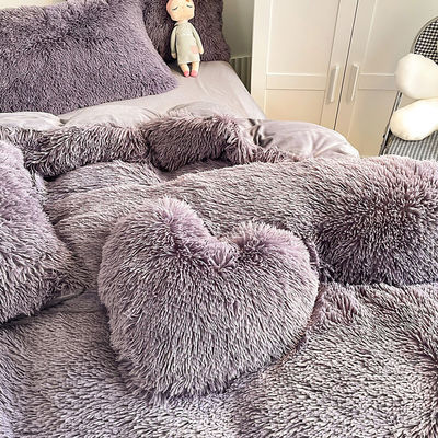 Prinzessin Stil Grau Lila Schäbig Warm Mink Samt Kristall Decke Cover Set für den Winter