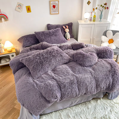 Prinzessin Stil Grau Lila Schäbig Warm Mink Samt Kristall Decke Cover Set für den Winter