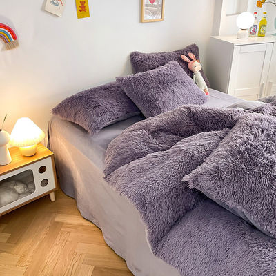 Prinzessin Stil Grau Lila Schäbig Warm Mink Samt Kristall Decke Cover Set für den Winter