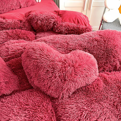 Ins Rot Farbe Warme Mink Samt Kristall Bettwäsche Set für Winter Bettwäsche Quilt Cover