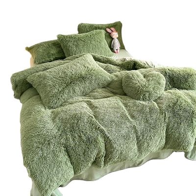 Ins Moss Grün Luxus schäbig warme Mink Samt Kristall Bettwäsche Set für Winter Bettwäsche