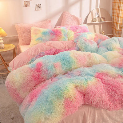 Regenbogenfarbe Fälschung Pelz Samt Flussiges Plüssig Bettwäsche Set für modernes Zuhause und Dekoration
