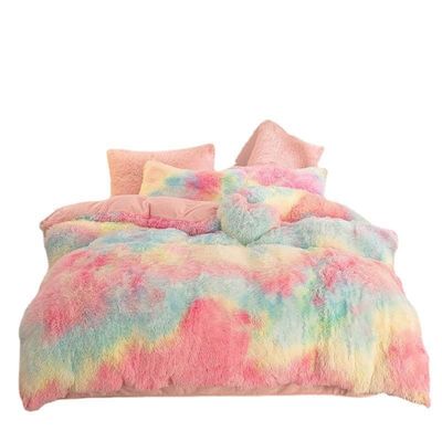 Regenbogenfarbe Fälschung Pelz Samt Flussiges Plüssig Bettwäsche Set für modernes Zuhause und Dekoration