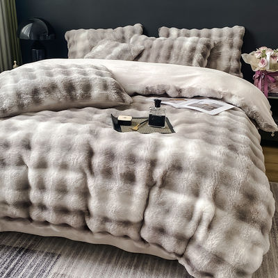 2024 Winter Super weich Ultra warm Doppelseitig Mink Kaninchen Fell Samt Flussiges Plüssig Bettwäsche Set 4 Stück