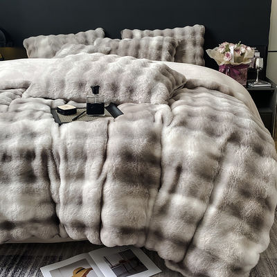 2024 Winter Super weich Ultra warm Doppelseitig Mink Kaninchen Fell Samt Flussiges Plüssig Bettwäsche Set 4 Stück