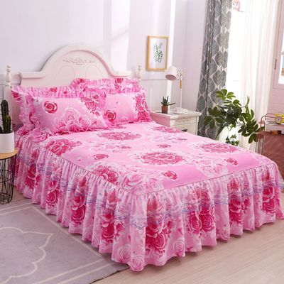 Multifunktionale Bettwäsche aus doppelter Spitze mit Bettrock und Kissenkoffer aus 100% Polyester