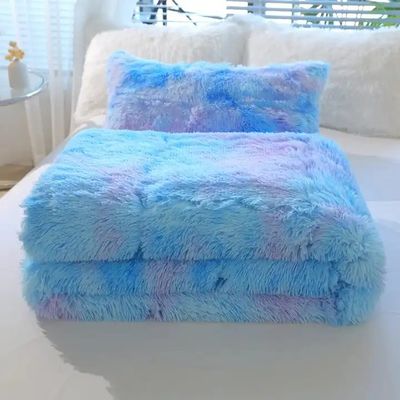 Blaue Krawatte Farbstoff Gradient schäbig warme Mink Samt Bettdecken Set für den Winter 500TC Geschenke