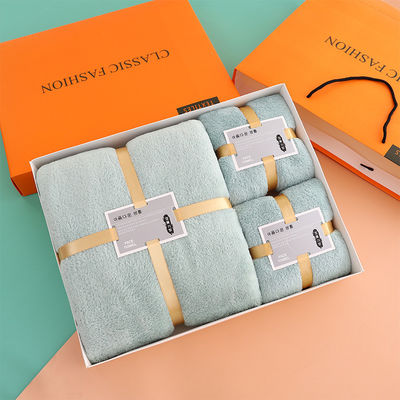 3 Stück Badetücher Geschenk Set Erwachsene Korallen Samt Handtuch mit Box und Mikrofaser Handtücher