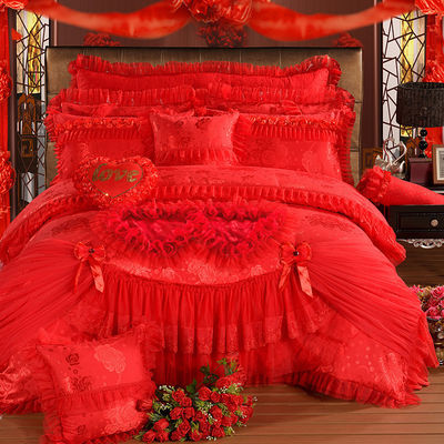 Hotel Hochzeit Essential 100% Baumwolle Samt Spitze Bettwäsche Set mit eingesetzten Rock Blätter