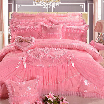 Hotel Hochzeit Essential 100% Baumwolle Samt Spitze Bettwäsche Set mit eingesetzten Rock Blätter
