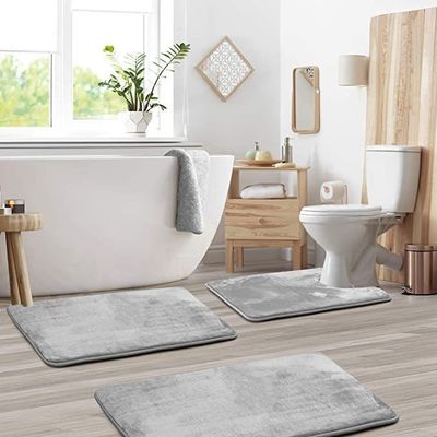 Komfortable und langlebige Rechteck-Gedächtnisfoam-Badmatte Teppich 3pcs Badezimmer Fußbodenteppiche