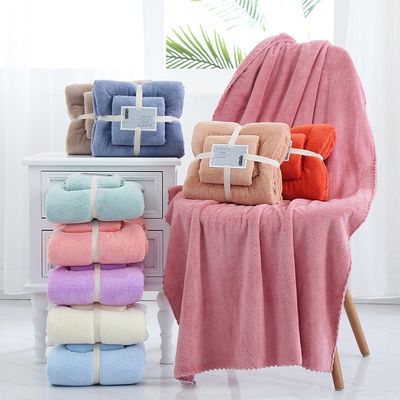 Jeder Altersgruppe kundenspezifisches Logo Korallen Fleece Handtuch Set 2 Stück Mikrofiber Handtuch