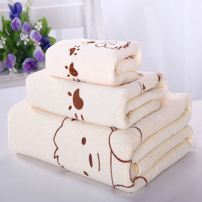 Zuhause/Hotel Korallenfleece Soft Towel Set Mikrofiber Bärendruck Badetücher Dreier-Set