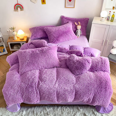 Doppel Königin König Feste Farbe Verdickter Warmer Mink Samt 4 Stück Set für Herbst-Winter