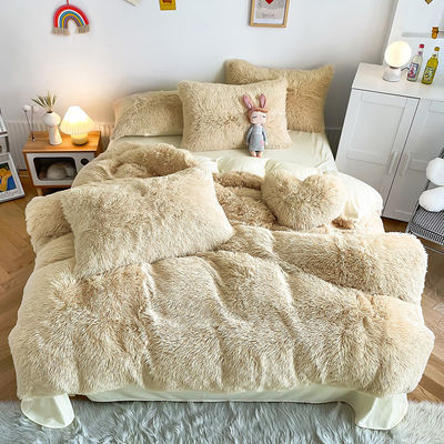 Doppel Königin König Feste Farbe Verdickter Warmer Mink Samt 4 Stück Set für Herbst-Winter