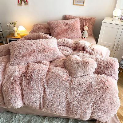 Doppel Königin König Feste Farbe Verdickter Warmer Mink Samt 4 Stück Set für Herbst-Winter