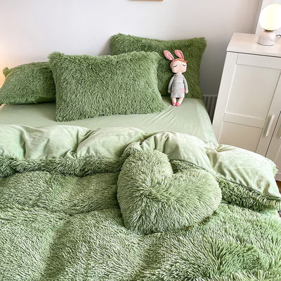 Doppel Königin König Feste Farbe Verdickter Warmer Mink Samt 4 Stück Set für Herbst-Winter