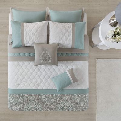 Blütendruck Luxus Bettwäsche Set für Königin Größe Bett 7 Stück Bettdecke Set