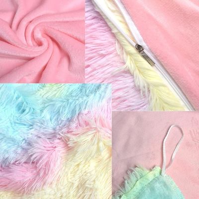 200TC Fadenzähler Bettwäsche Set Falsches Fell Decke Mink Regenbogen Pluss Flauschig Luxus-Fitted Laken Set