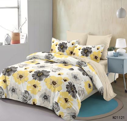 Zuhause 100% Polyester Gelb Floral Print Bettwäsche Set mit 2 Vorhänge 8 Stück