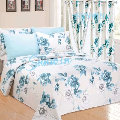 Zuhause 100% Polyester Gelb Floral Print Bettwäsche Set mit 2 Vorhänge 8 Stück