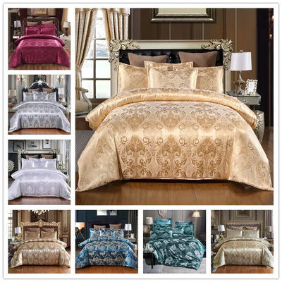 3 4Pcs europäische Stile Stickerei Satin Bettwäsche Set Baumwolle Blatt Kissen Fall Decke Deckel