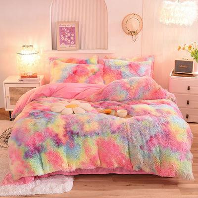 4 Stück Fettfarbe All-Season Falsches Pelz Samt Flauschig Plüssig Weiches Bettwäsche Set für Mädchen