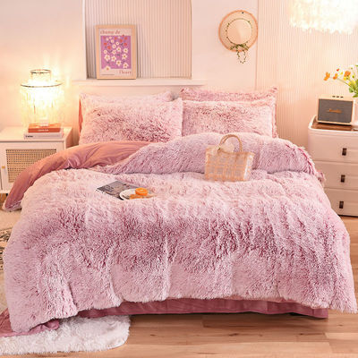 4 Stück Fettfarbe All-Season Falsches Pelz Samt Flauschig Plüssig Weiches Bettwäsche Set für Mädchen