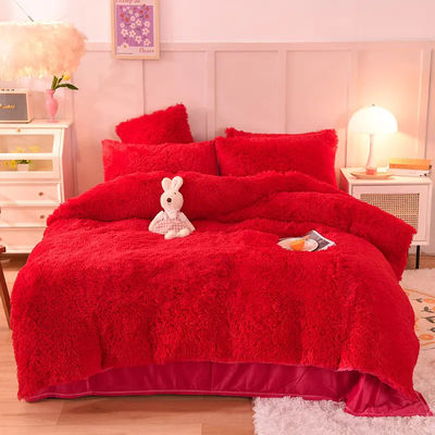 4 Stück Queen-Size Deckel mit Satinrock und Baumwoll-Velvet Bettwäsche