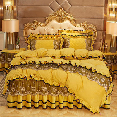 Schleifende Winterbettdecke Set 4 Stück Luxus Broderierte Bettwäsche für 2,0m 6,6 Fuß Größe Bett