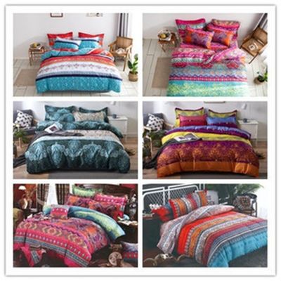 Home Hotel Bohemian Double Duvet Cover Set Blau mit braunem Boho Quilt Bettwäsche Set
