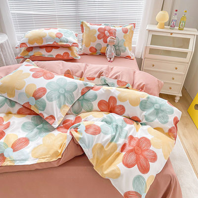 Pflanzenmuster Baumwolle Bürste Bettwäsche Set für 2,2m 7 Fuß Bett Einfaches Design