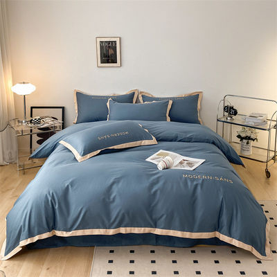 2023 Style Grade A 100% Baumwolle 4 Stück Bettwäsche Set mit gestickten Ecke Matching Prozess