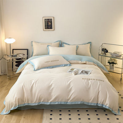 2023 Style Grade A 100% Baumwolle 4 Stück Bettwäsche Set mit gestickten Ecke Matching Prozess