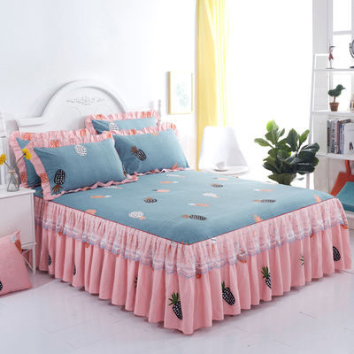 Moderne Blumenpflanzen gedruckte Bettbedeckung Fitted Spitze Schlafrock Blätter 3pcs Bettwäsche Sets