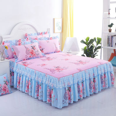 Moderne Blumenpflanzen gedruckte Bettbedeckung Fitted Spitze Schlafrock Blätter 3pcs Bettwäsche Sets