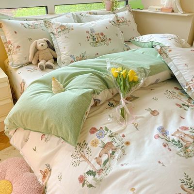 Hochzeits-Vierstück-Kit Bettwäsche Bettdecke Karikatur Baumwollbett Set Luxus Bettwäsche