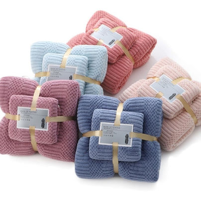 Custom Mikrofiber Schnelltrockene Plüssig Korallenfleece Weiches Handtuch Set Hotel Badetücher 250gm