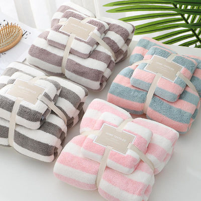 Breitstreifen Korallen Samt Hand- und Gesichtshandtuch-Set 35*75cm 70*140cm Mikrofiber-Absorptionshandtuch-Set