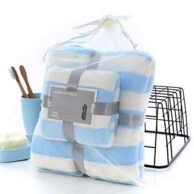 Breitstreifen Korallen Samt Hand- und Gesichtshandtuch-Set 35*75cm 70*140cm Mikrofiber-Absorptionshandtuch-Set