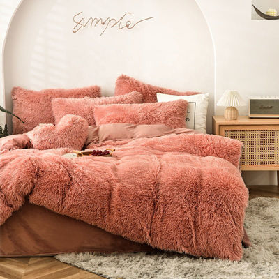 Handgefertigte rosa Bettwäsche Plush Quilt Set mit super weichen künstlichen Samt und Flussigen Cover