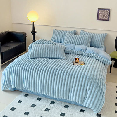 Garn gefärbt Kaninchen Falsch Fell Flauschig Plüssig Warm Decke Deckel Set Vierteils Bettwäsche Set